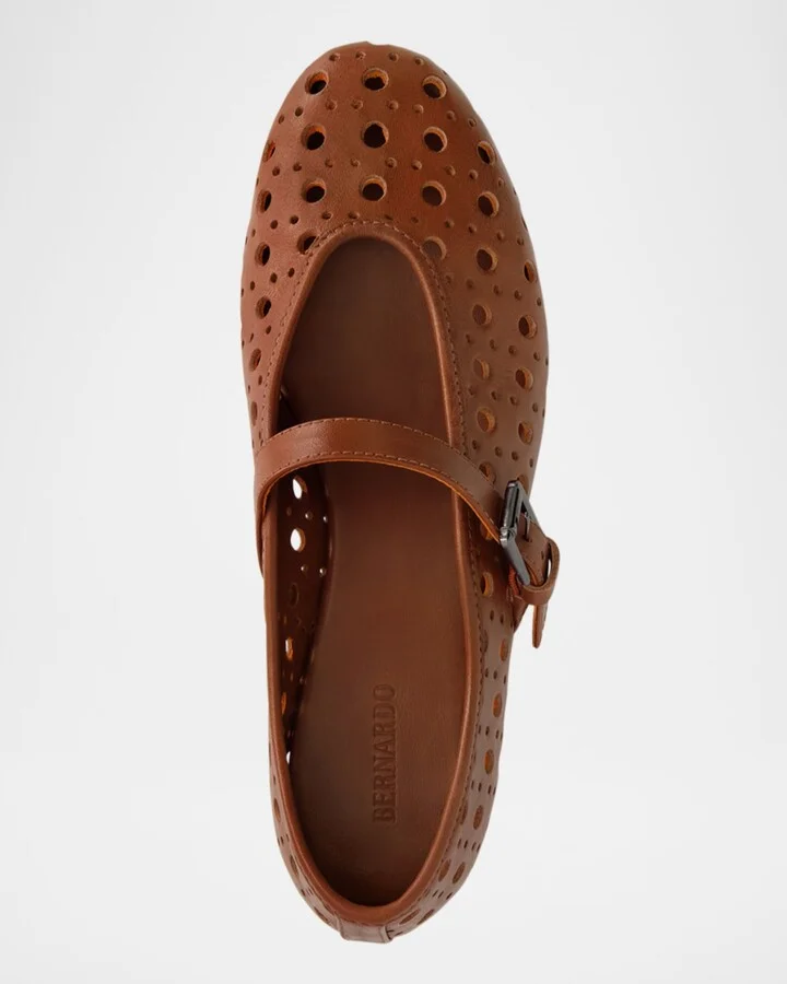 Perforated Leather Mary Jane Ballerina Flats - Image 6