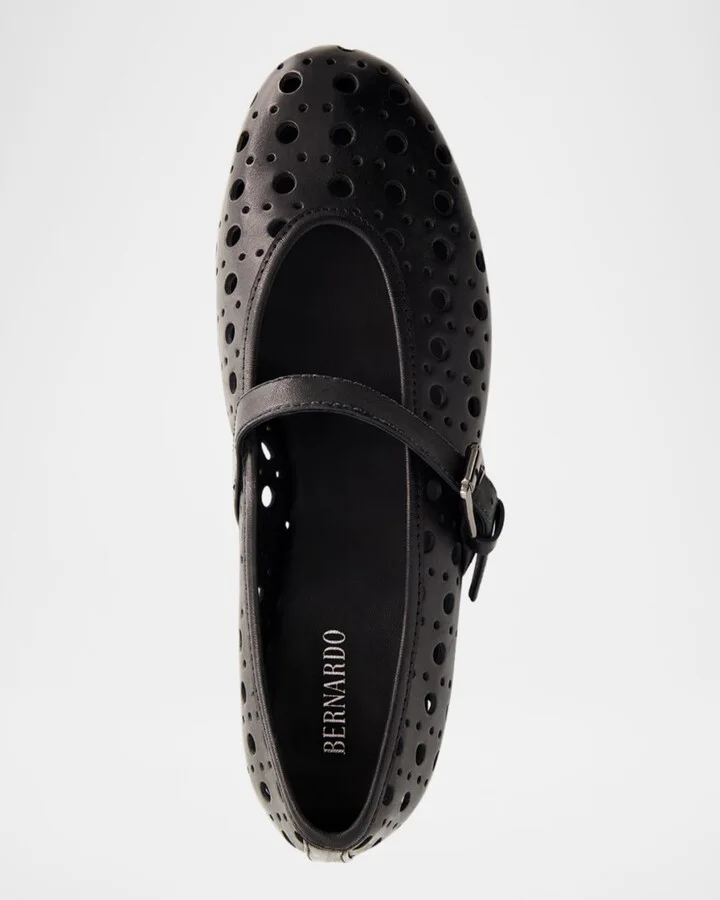 Perforated Leather Mary Jane Ballerina Flats - Image 9