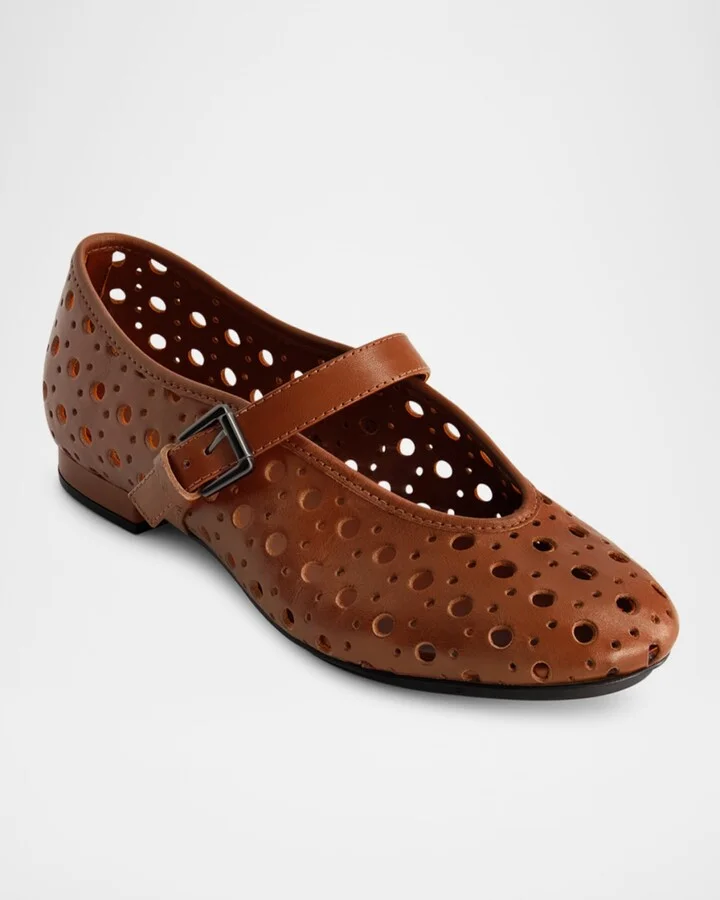 Perforated Leather Mary Jane Ballerina Flats - Image 10