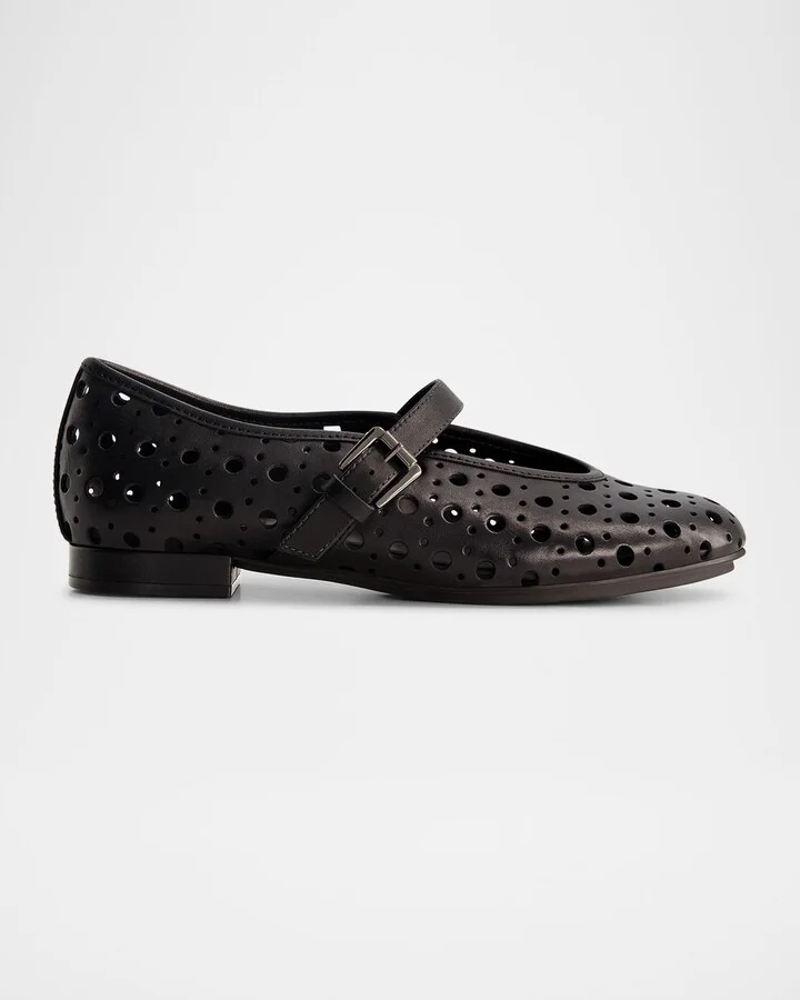 Perforated Leather Mary Jane Ballerina Flats