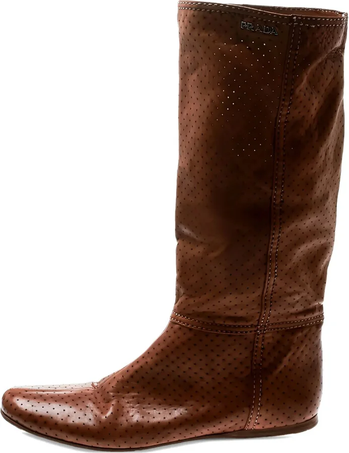 Perforated Leather Mid-Calf Boots