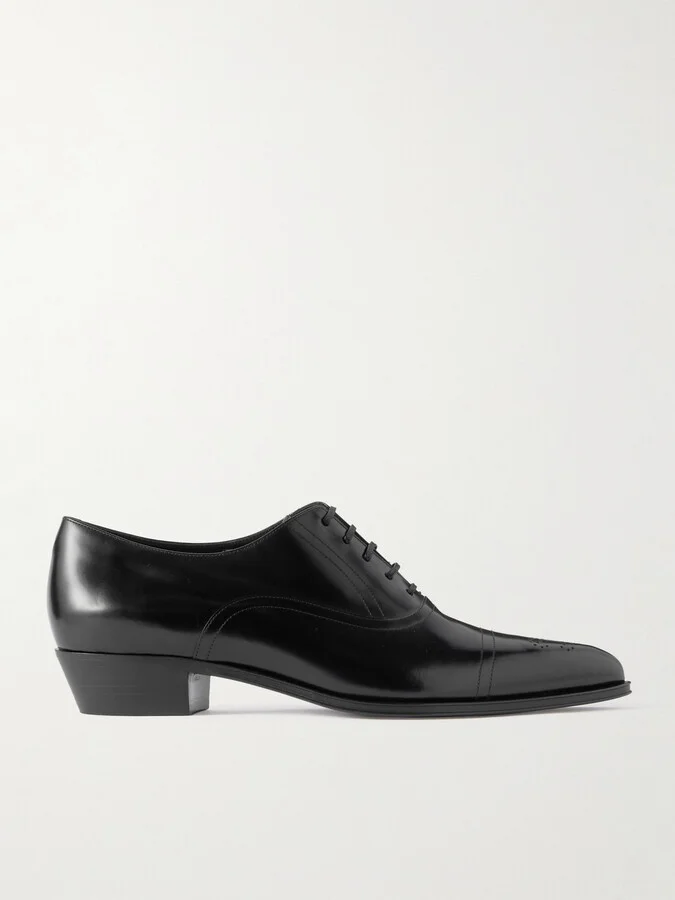 Perforated Polished-Leather Oxford Shoes