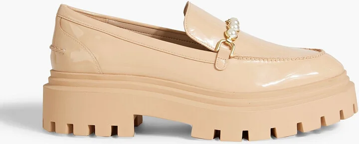 Perla embellished patent-leather platform loafers