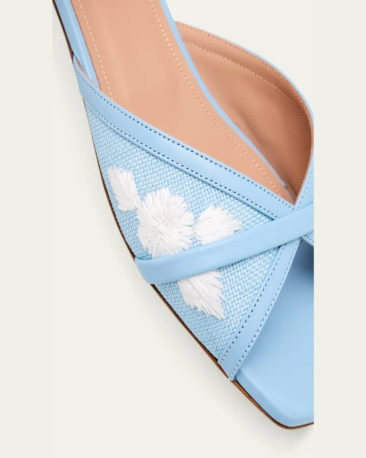 Perla Raffia Leather Flat Slide Sandals - Image 2