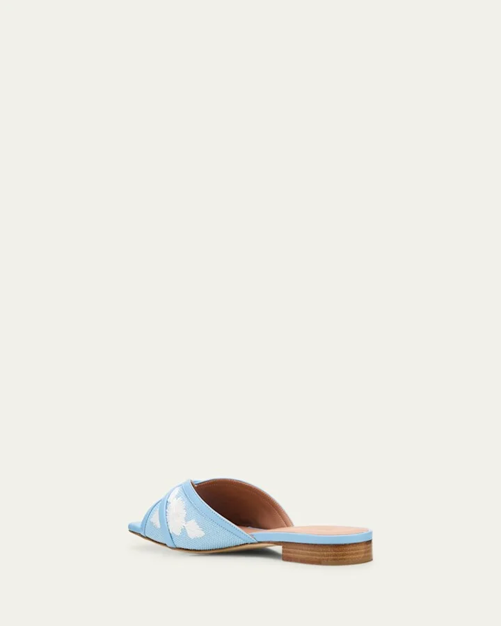 Perla Raffia Leather Flat Slide Sandals - Image 3