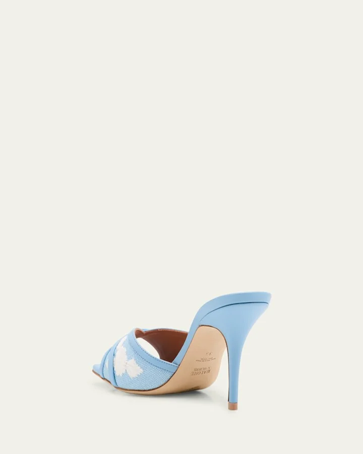 Perla Raffia Leather Stiletto Slide Sandals - Image 4