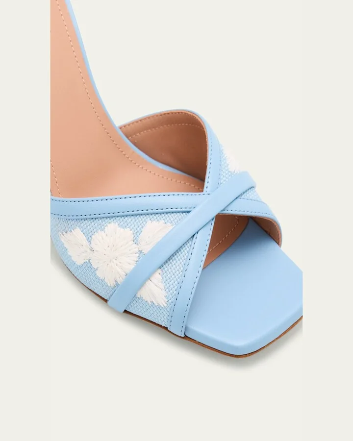 Perla Raffia Leather Stiletto Slide Sandals - Image 8