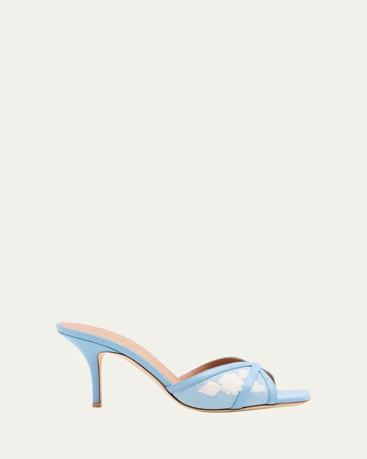 Perla Raffia Leather Stiletto Slide Sandals