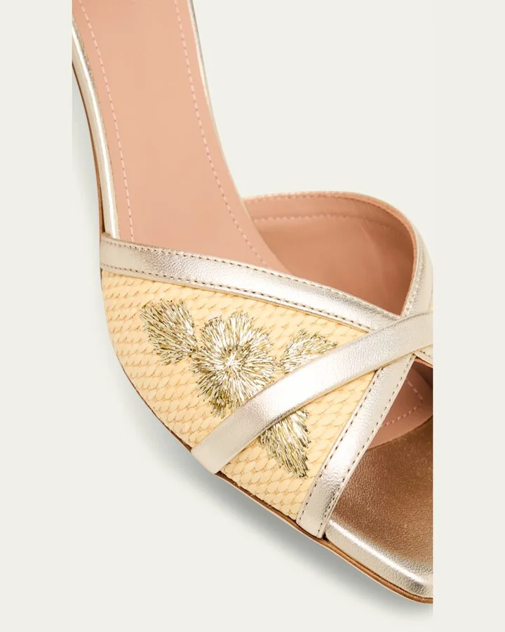 Perla Raffia Metallic Stiletto Slide Sandals - Image 10
