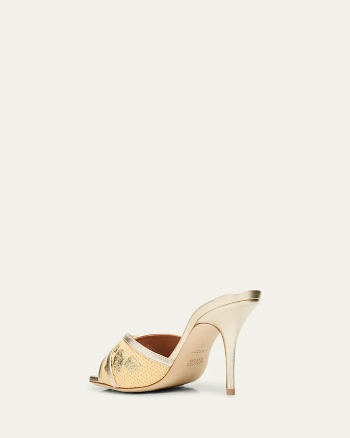 Perla Raffia Metallic Stiletto Slide Sandals - Image 11
