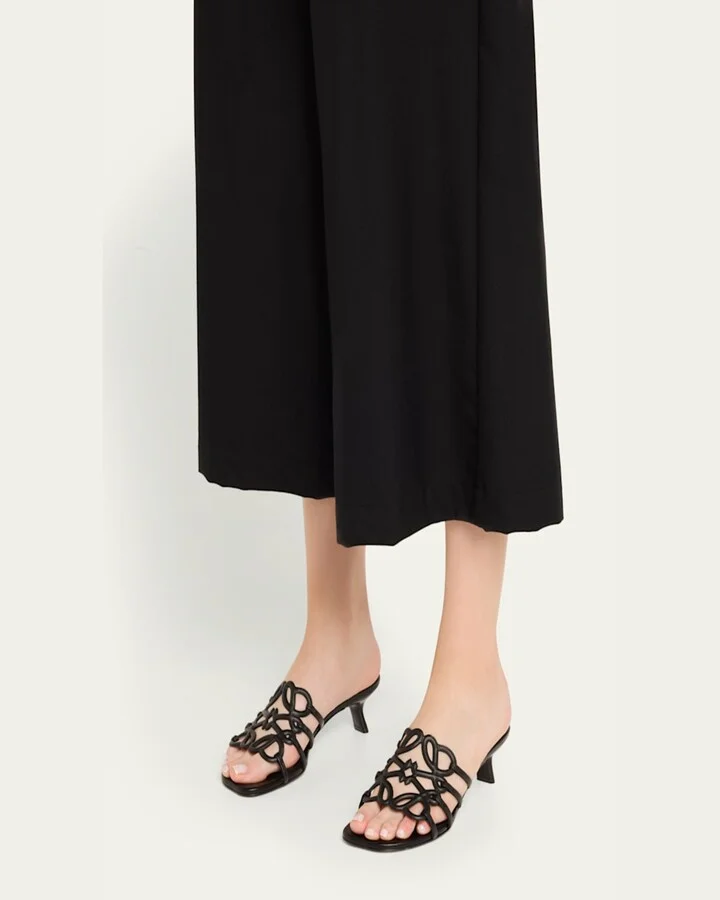 Petal Anagram Leather Caged Mule Sandals - Image 3