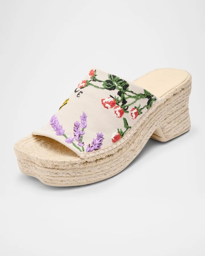 Petal Floral Embroidered Espadrille Platform Mules - Image 3