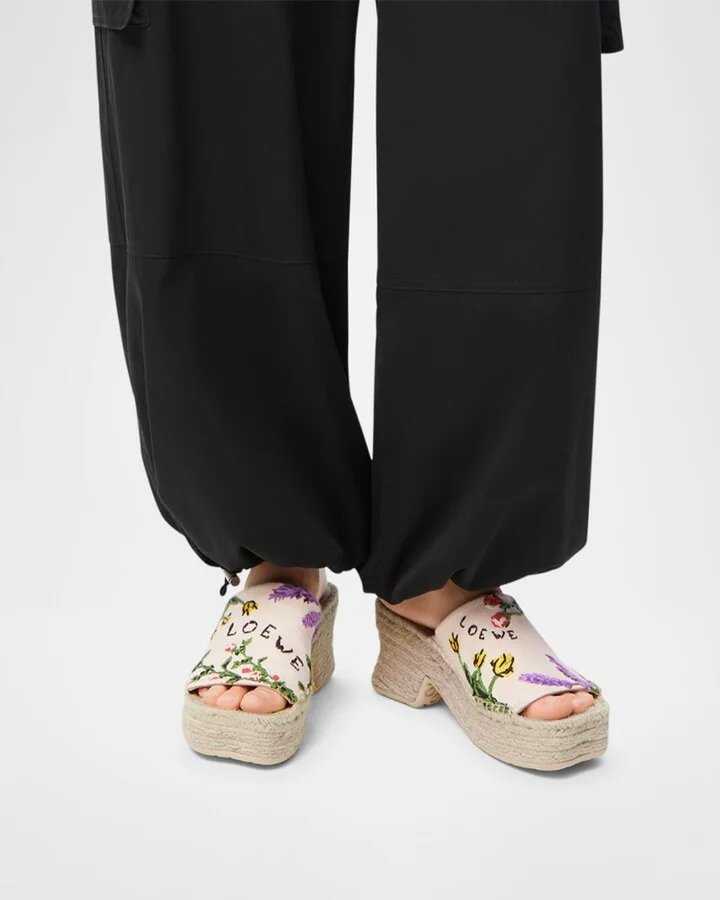 Petal Floral Embroidered Espadrille Platform Mules - Image 5