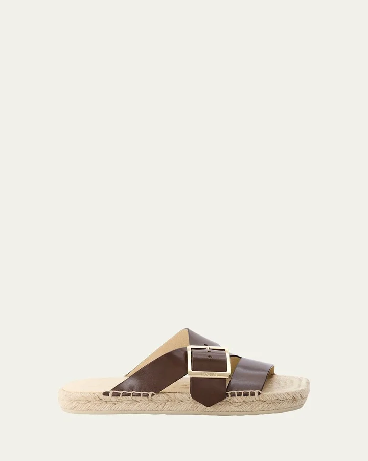 Petal Leather Crisscross Buckle Espadrille Sandals