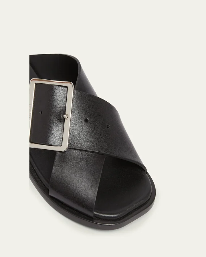 Petal Leather Crisscross Buckle Slide Sandals - Image 3