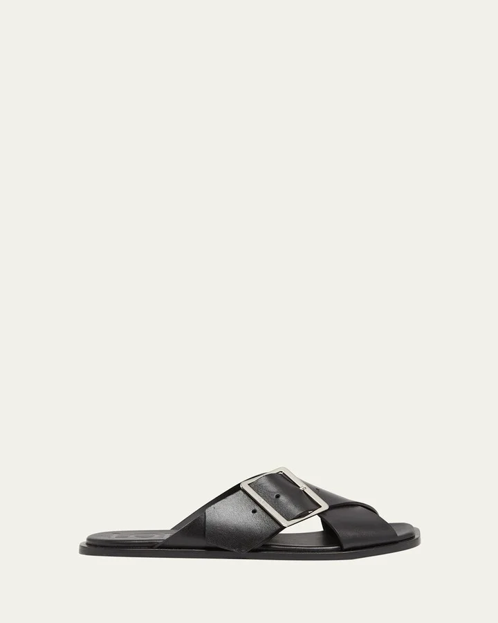 Petal Leather Crisscross Buckle Slide Sandals