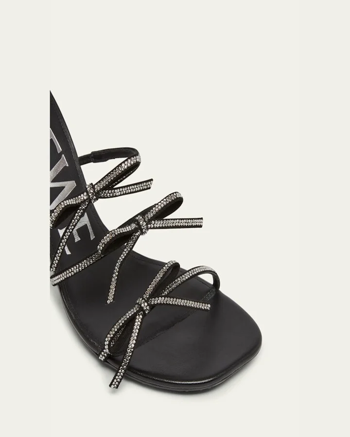 Petal Leather Crystal Bow Strappy Sandals - Image 4