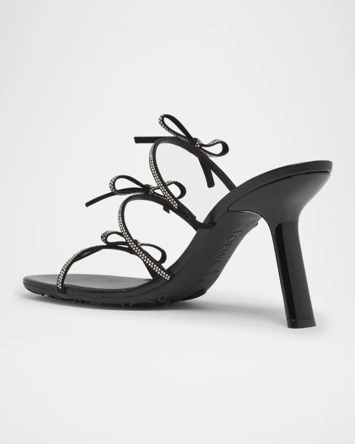 Petal Leather Crystal Bow Strappy Sandals - Image 4