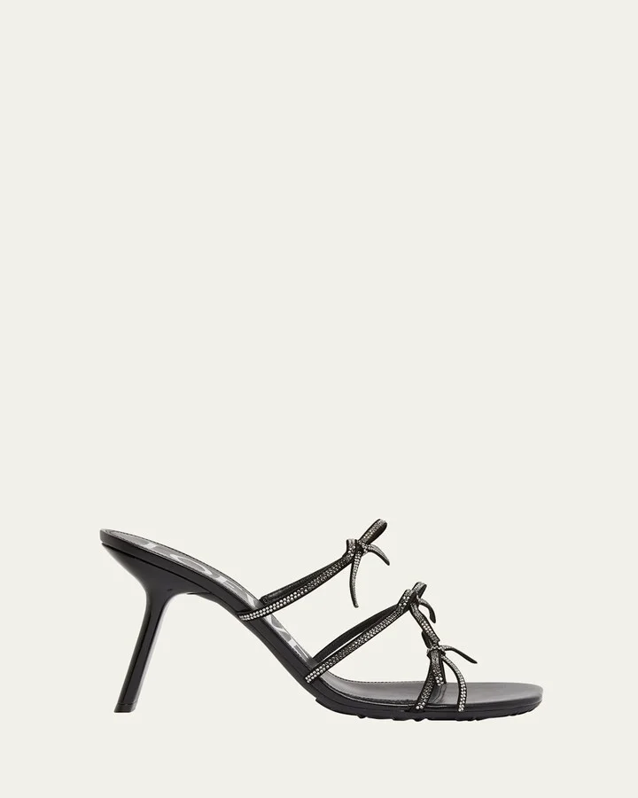 Petal Leather Crystal Bow Strappy Sandals