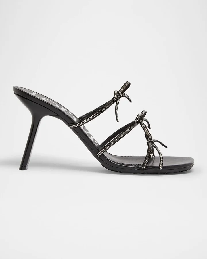 Petal Leather Crystal Bow Strappy Sandals
