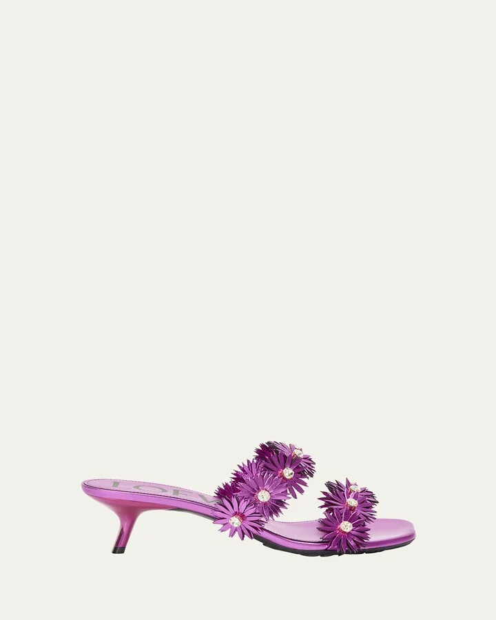 Petal Metallic Flowers Slide Sandals