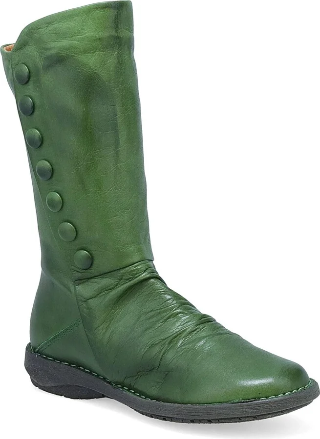 Petrillo Boots Women's US 9-9.5 Green Leather Ruched Mid-Calf ZPO3556