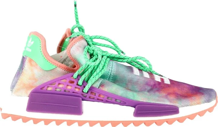Pharrell x Adidas NMD Hu Trail Holi Sneakers in Flash Green and Lab Purple Polyester