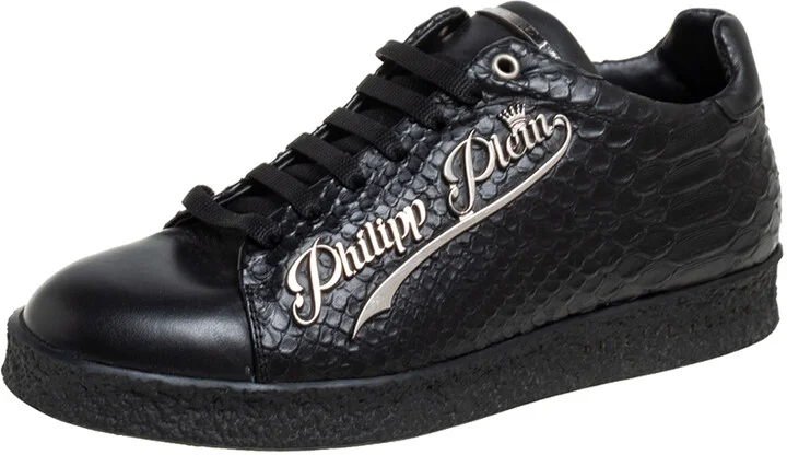Philipp Plein Black Python Embossed Leather Low Top Sneakers Size 39