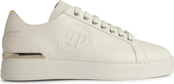 Philipp Plein 'Hexagon' White Leather Sneakers