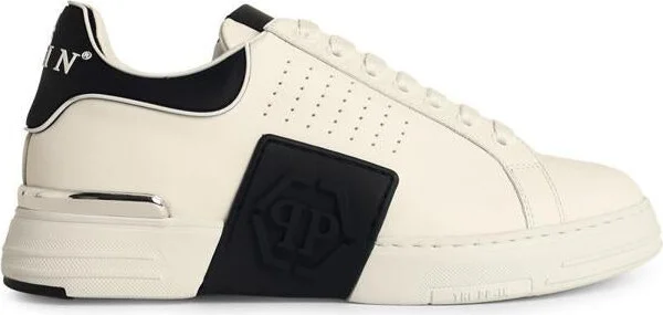Philipp Plein 'Lo-Top Phantom' White Leather Sneakers