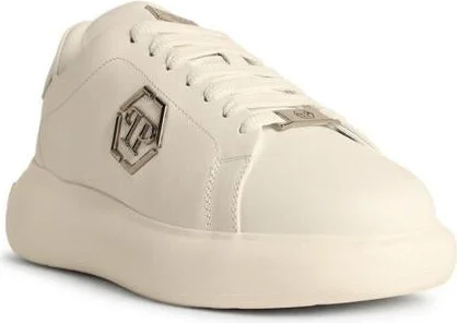 Philipp Plein 'Low Top New Basic Hexagon' White Leather Sneakers - Image 2