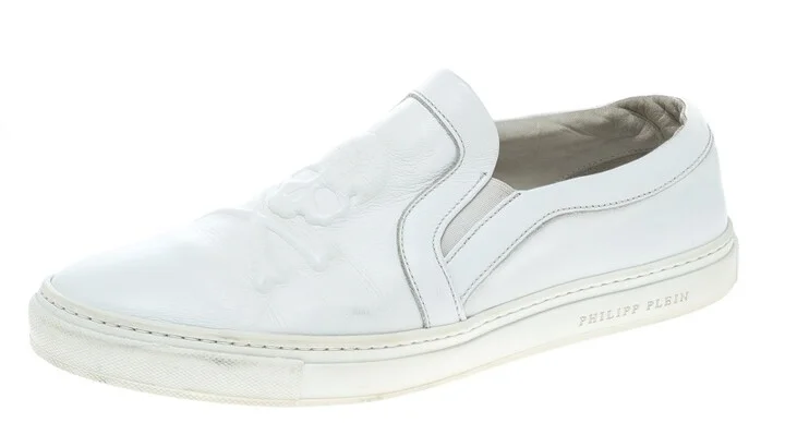 Philipp Plein White Leather Slip On Sneakers Size 44