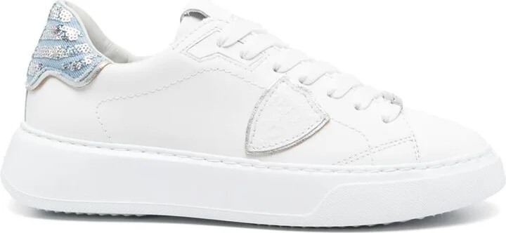 Philippe Model White 'Temple' Sneakers In Leather With Paillettes