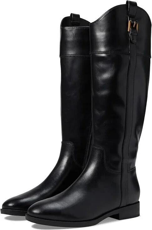 Phillipa Boot Women's Black Leather Zipper Round Toe Knee High KHD1463