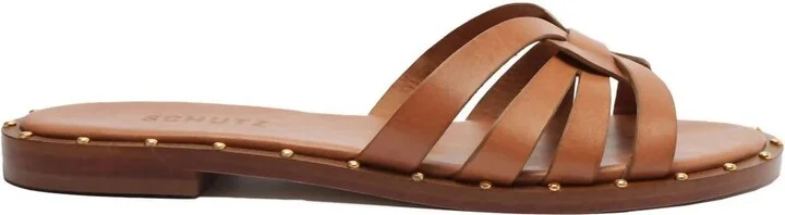 Phoenix Flat Leather Sandal In Honey Peach
