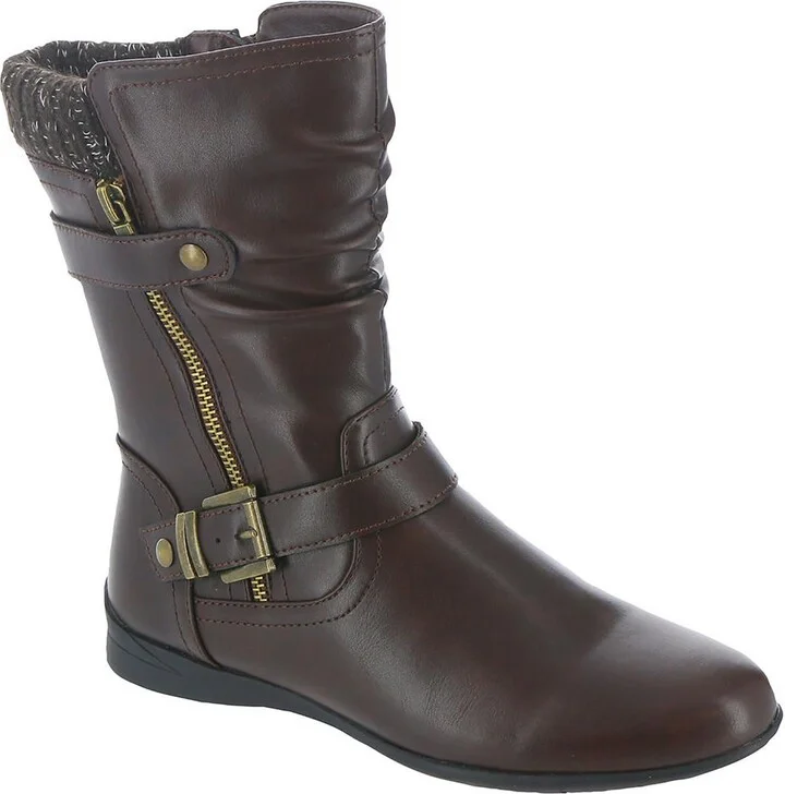Phyllis Womens Faux Leather Zip Up Mid-Calf Boots