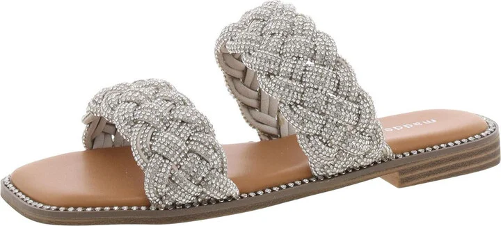 Piaaa Womens Square Toe Chunky Strap Slide Sandals