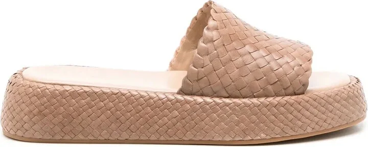 Piaggi woven flatform sliders