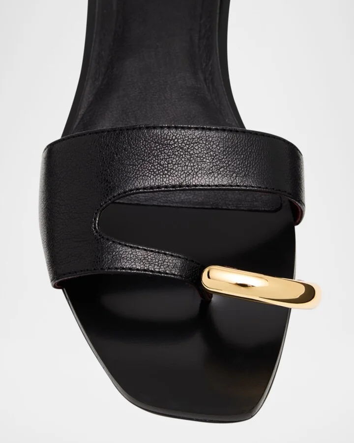 Pierced Leather Toe Ring Flat Sandals - Image 3