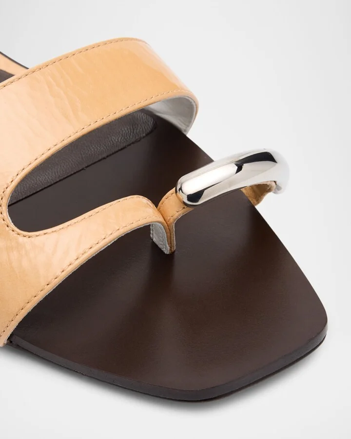 Pierced Leather Toe Ring Flat Sandals - Image 6