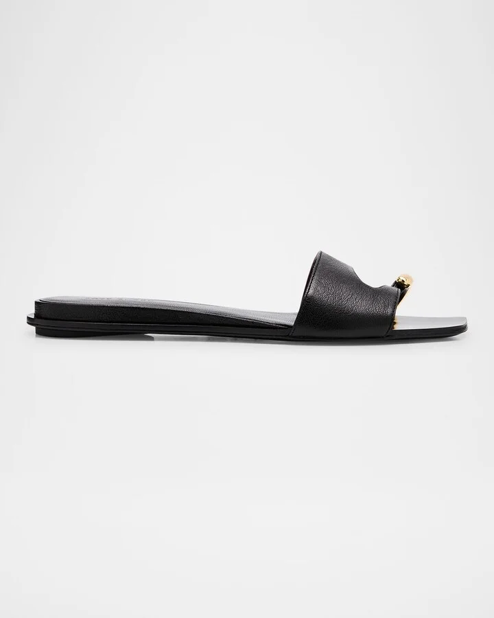 Pierced Leather Toe Ring Flat Sandals
