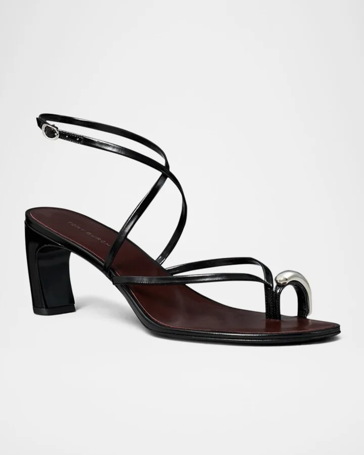 Pierced Leather Toe Ring Strappy Sandals - Image 2