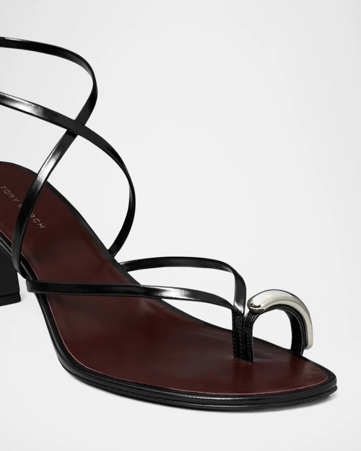 Pierced Leather Toe Ring Strappy Sandals - Image 3