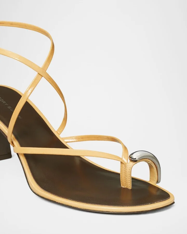 Pierced Leather Toe Ring Strappy Sandals - Image 4