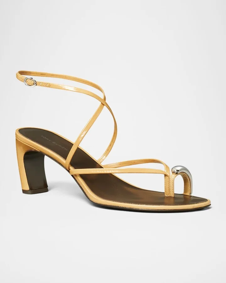 Pierced Leather Toe Ring Strappy Sandals - Image 5