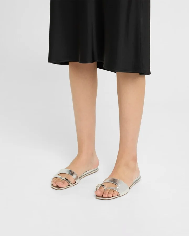 Pierced Metallic Toe Ring Flat Sandals - Image 2