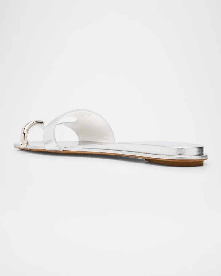 Pierced Metallic Toe Ring Flat Sandals - Image 4