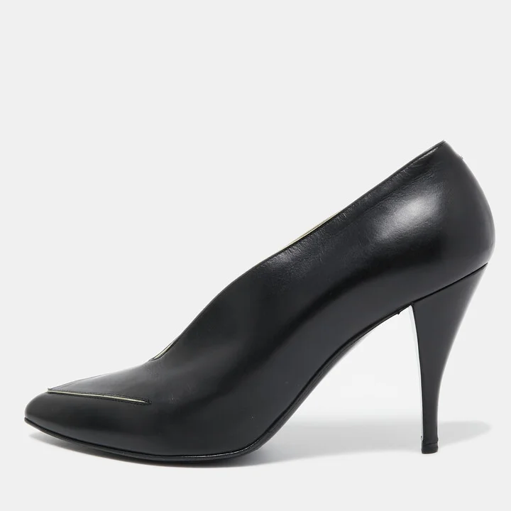 Pierre Hardy Black Leather V Neck Pointed Toe Pumps Size 38