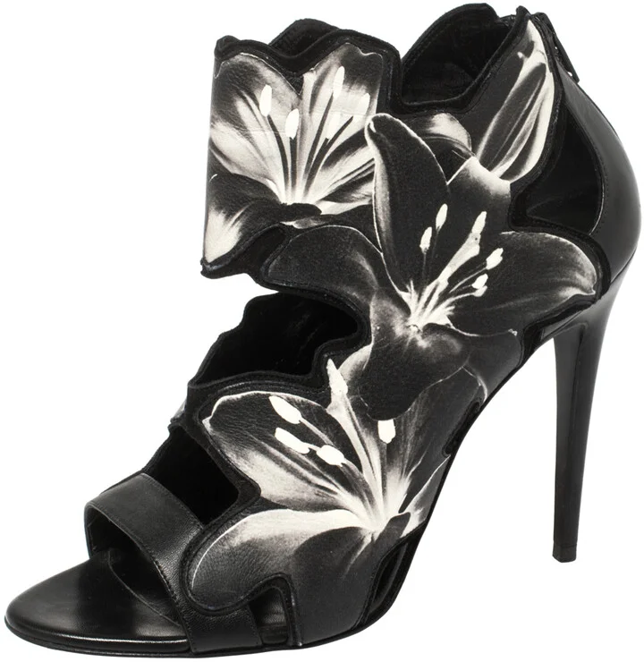 Pierre Hardy Black Lily Print Leather Booties Size 38.5