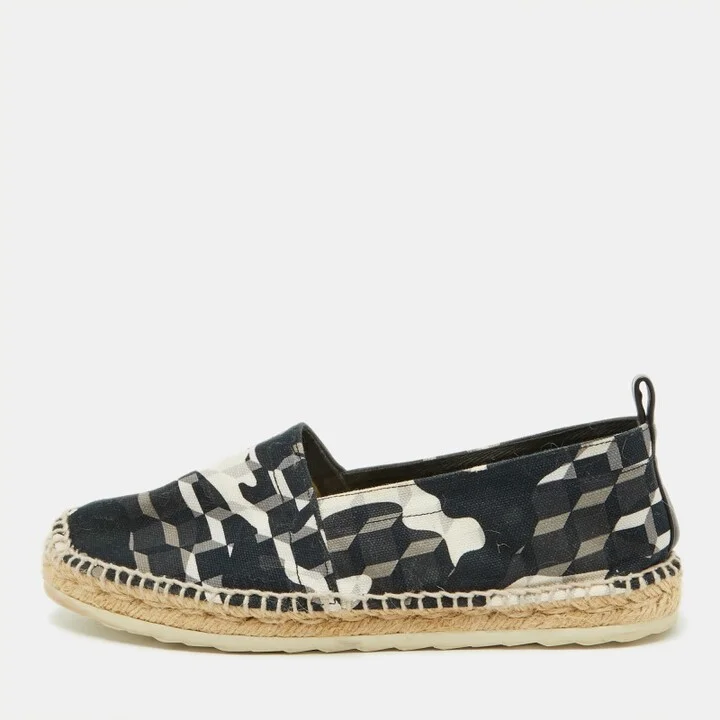 Pierre Hardy Black/White Canvas Ankle Wrap Espadrille Flats Size 37